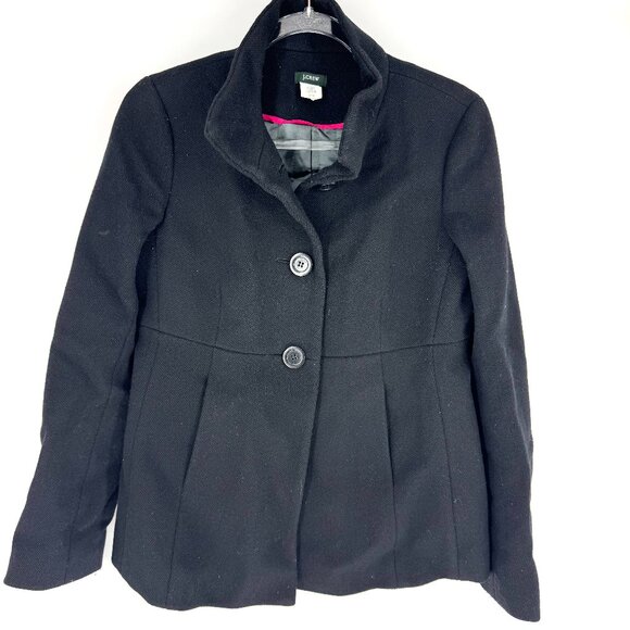 J.Crew Ava Wool Pique Pea Coat Black Size 6 - Picture 1 of 6